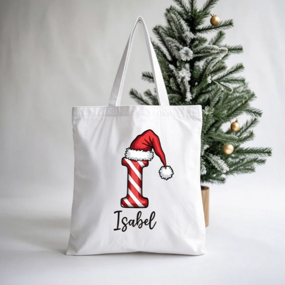 

Personalized Custom Tote Bag Christmas Family Initial Printed Shoulder Bag Large Capacity Storage Shopping Bag Mom Dad
