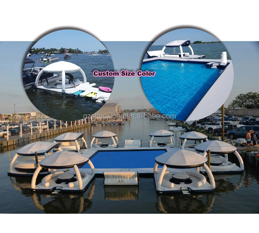 Commercial Leisure Inflatable Water Game Pool Boat Floating Party JetSki Dock Bana Raft Island Platform Yacht Dock Tent for Sale