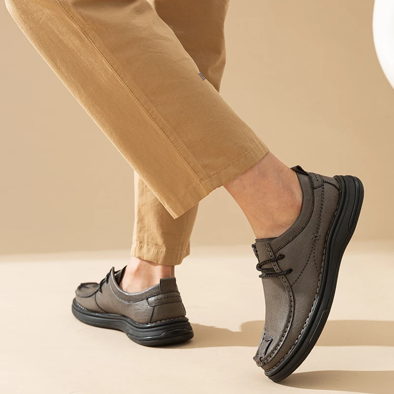 جلد أصلي للرجال حذاء كاجوال إيطالي برباط علوي أحذية غير قابلة للانزلاق ماركة فاخرة فستان أحذية الأخفاف أكسفورد أحذية رجالي Hombre