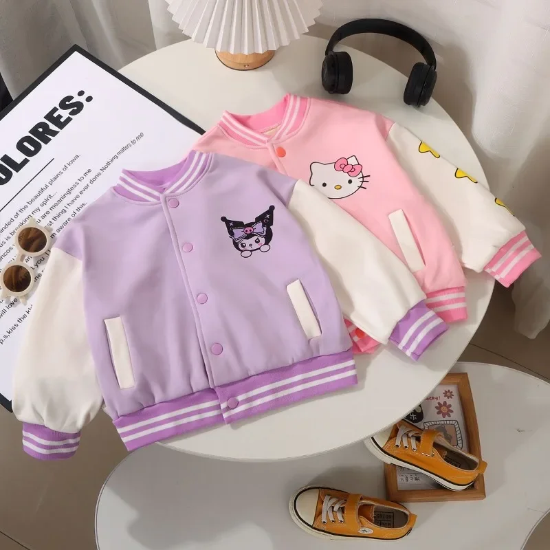 Sweet Anime MINISO Fashion Long Sleeve Coat Spring Autumn Cute Children Blouse Thick Baseball Clothing Jacket Gifts for Kids