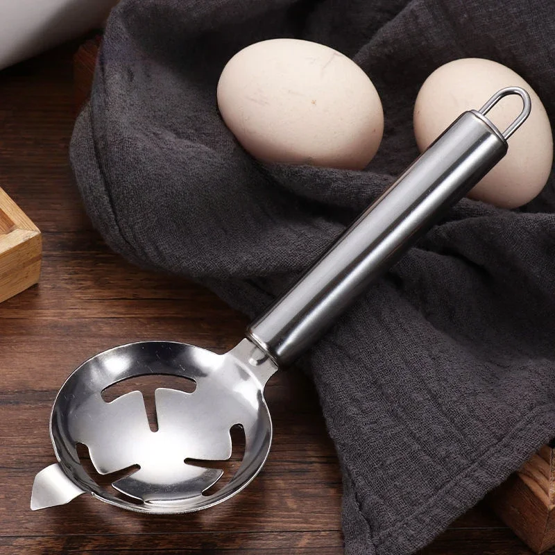 1pcs Long Handle Stainless Steel Yolk Filter Silver Extended Lug Design Stainless Steel Egg Separator Professional Hangable