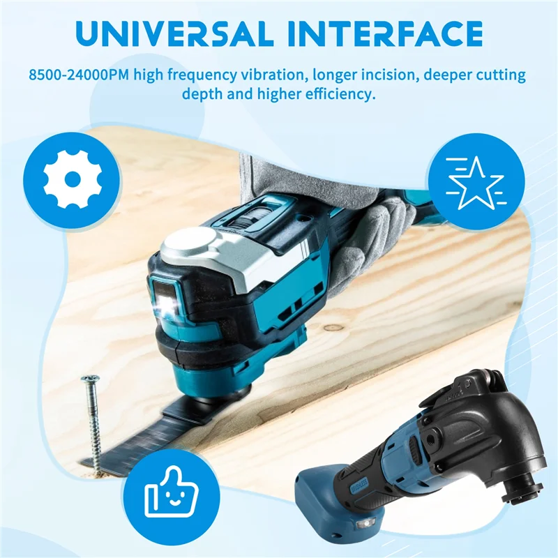 

ABUH-Brushless Oscillating Multi Tool Cordless Vibration Woodworking Powerl Tool Electric Trimmer Saw For 18V Battery