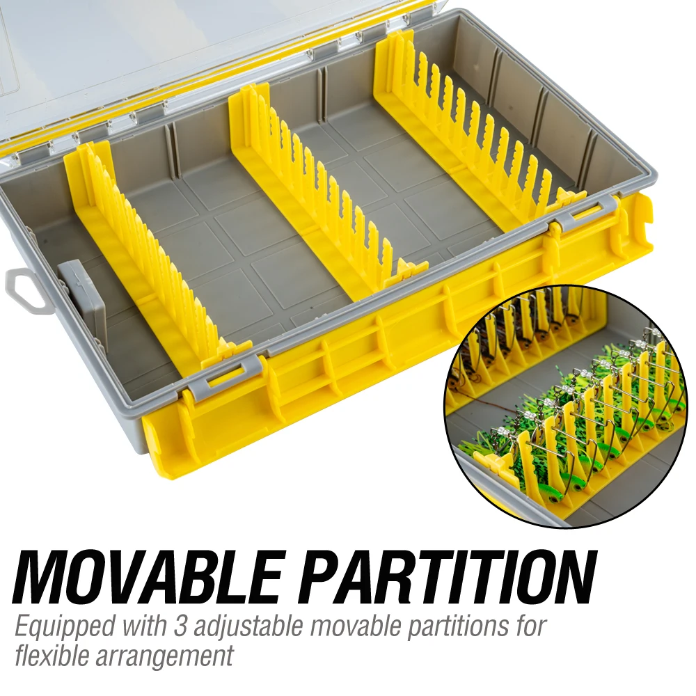 صندوق تخزين أدوات صيد السمك مقاوم للصدأ ومقاوم للماء مع قسم قابل للتعديل قطعة واحدة منظم طعم الصيد مع مقياس