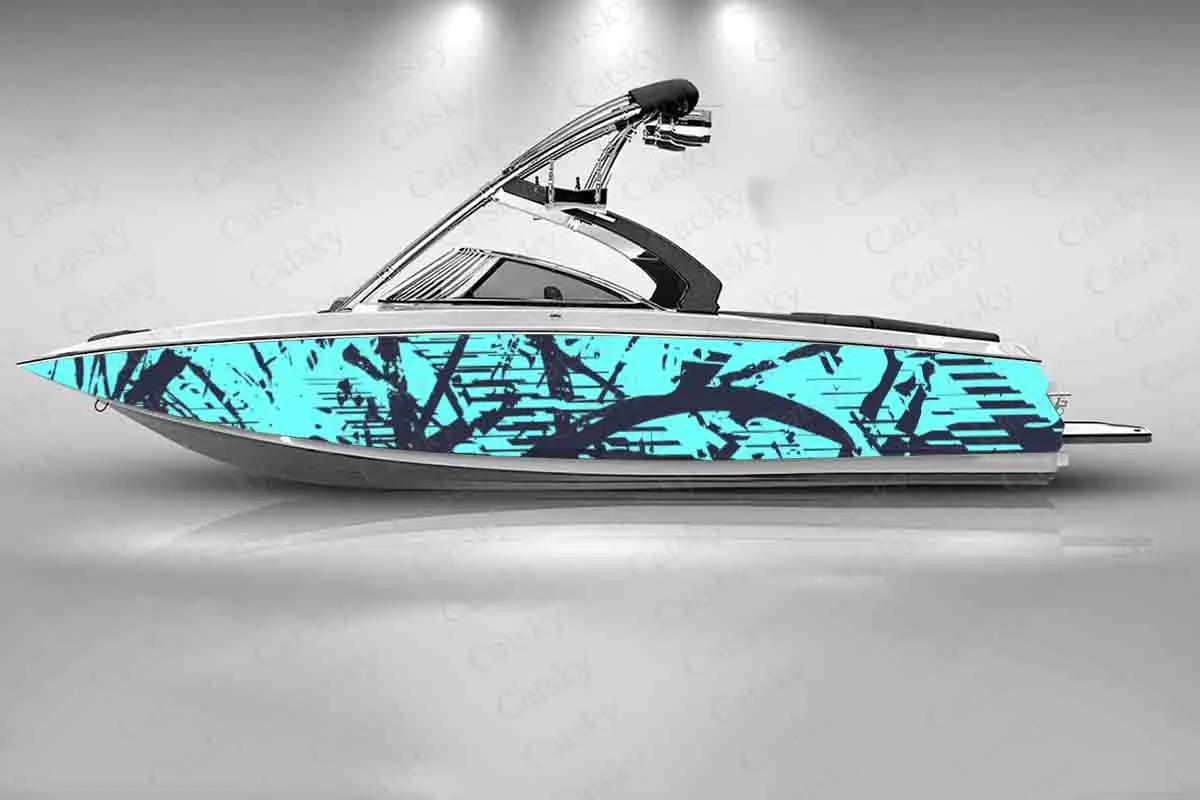 Abstract Blue Graffiti Graphic Boat Fashion Sticker Packaging Waterproof Custom Geometry Print Wrap Vinyl Decal Decoration