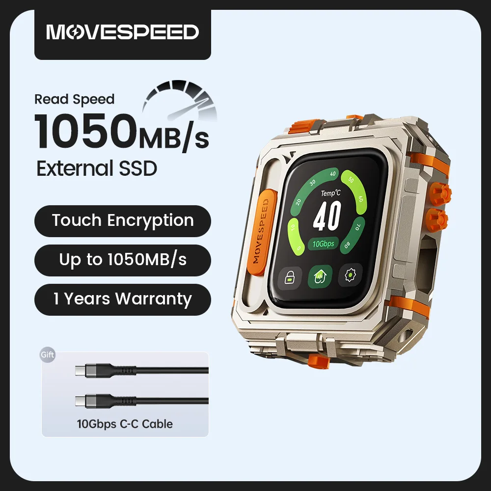 MOVESPEED GD10 1050 МБ/с Внешний твердотельный накопитель 2 ТБ 1 ТБ с сенсорным экраном и шифрованием USB3.2 Gen2 Type C Жесткий диск для iPhone 15/16 PS4 PS5 ПК