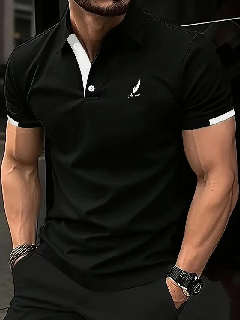 Men Clothes Summer Fashion Short Sleeve Color blocking Polo Shirt Men Casual Sport Lapel  Men Polyester Quick Drying Polo