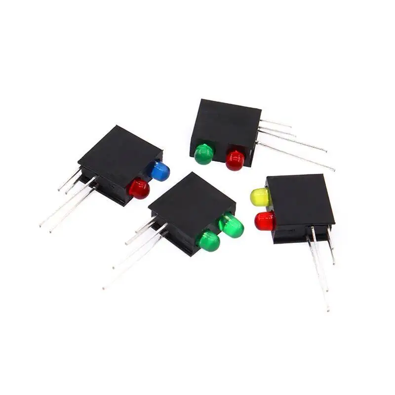 10 Stück 3-mm-LED-Lichtsockel mit Schalter, Kontrollanzeige, fest montiert, F3, Doppelloch, links positiv und rechts negativ, rot, gelb, blau, grün – Detail 3