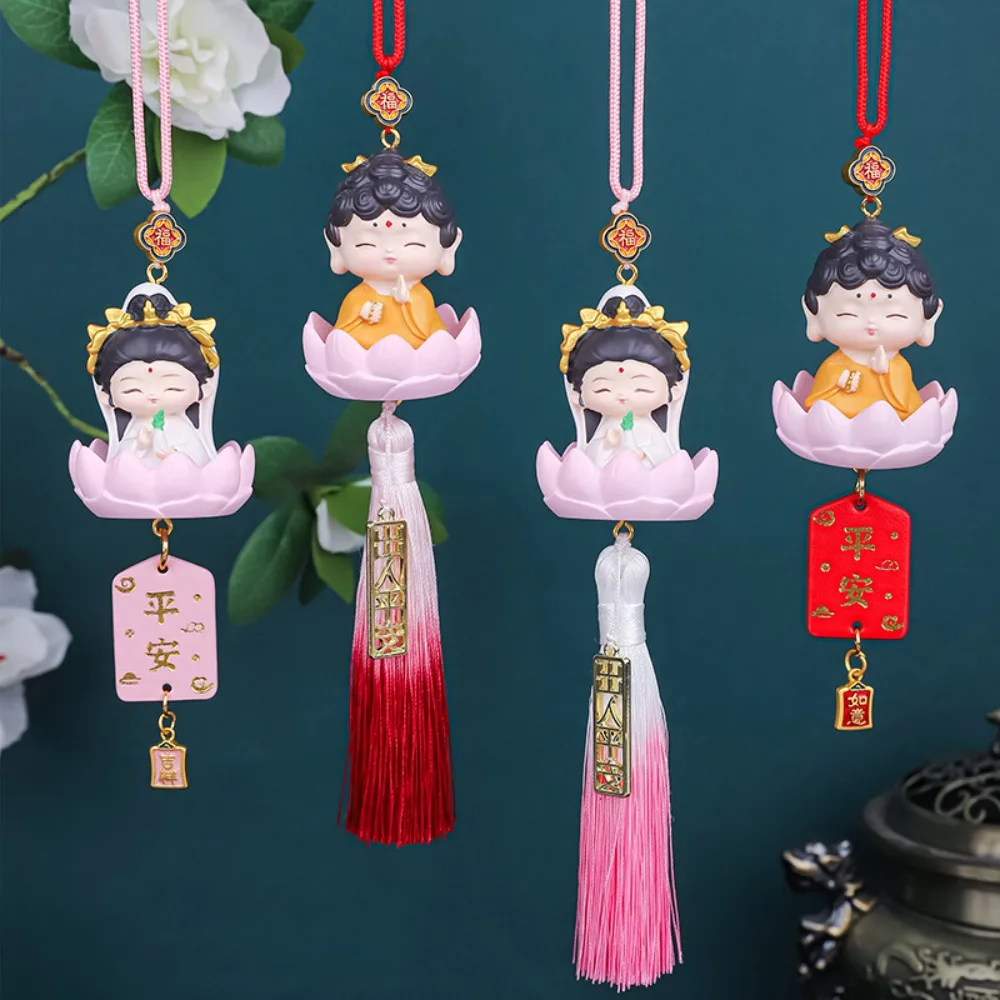 Cute Buddha Guanyin Car Pendant Chinese Style Car Hanging Mini Buddha Statues Auto Decoration Lucky Cartoon Buddha Figures Gift