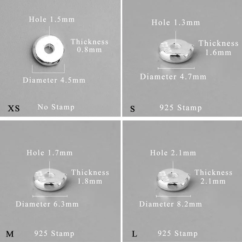 Cuentas planas redondas de Plata de Ley 925 auténtica, con espaciadores de agujero, anillos de cuentas sueltas, hallazgos para hacer joyas