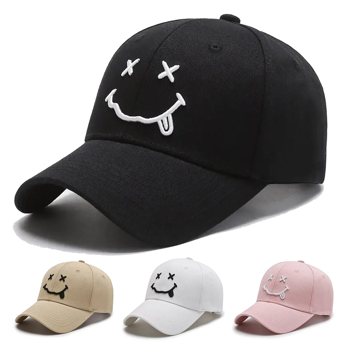 Unisex Smiling Face Embroidery Baseball Caps Spring Autumn Outdoor Adjustable Casual Hats Sunscreen Hat