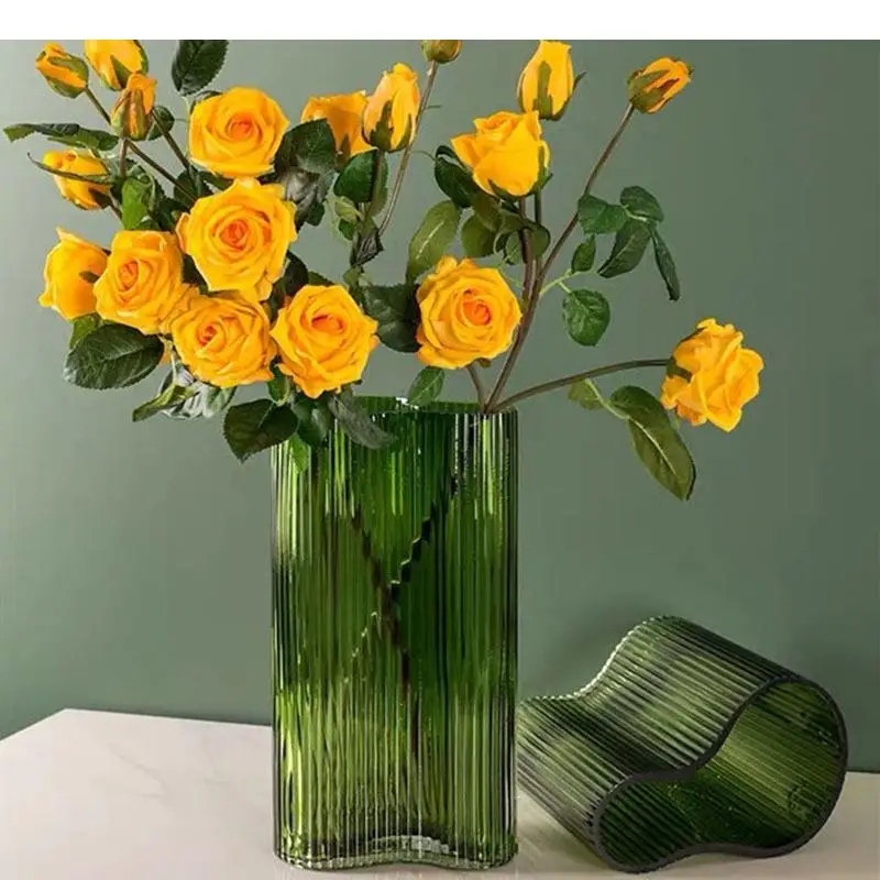 Simplicity Vertical Lines Glass Vase Transparent Flower Pots Decorative Living Room Decoration Floral Modern Home Decor