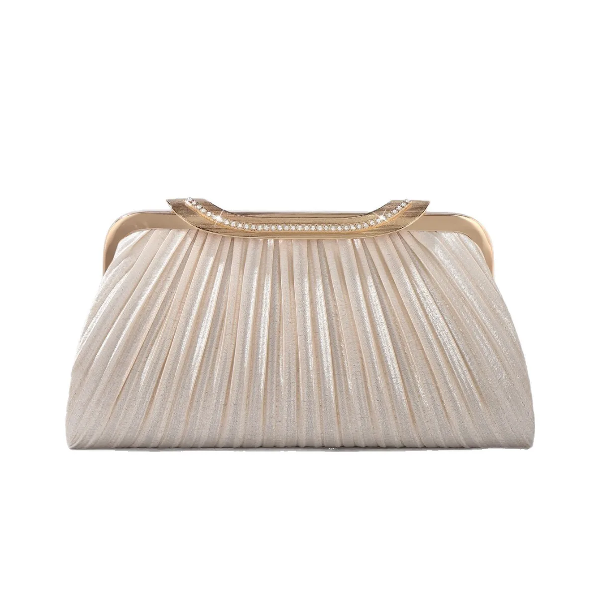 

Elegant Pleated Evening Clutch - Champagne Gold Rhinestone Handbag, Luxurious Party Bag for Banquet, Wedding & Formal Occasions