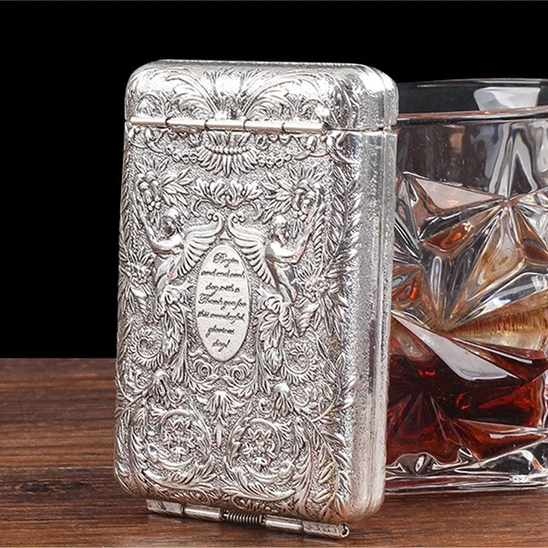 

EPIKTO 12-14PCS Retro Metal Three-open Cigarette Box Portable Coarse Cigarette Case Moisture -proof Cigarette Accessories