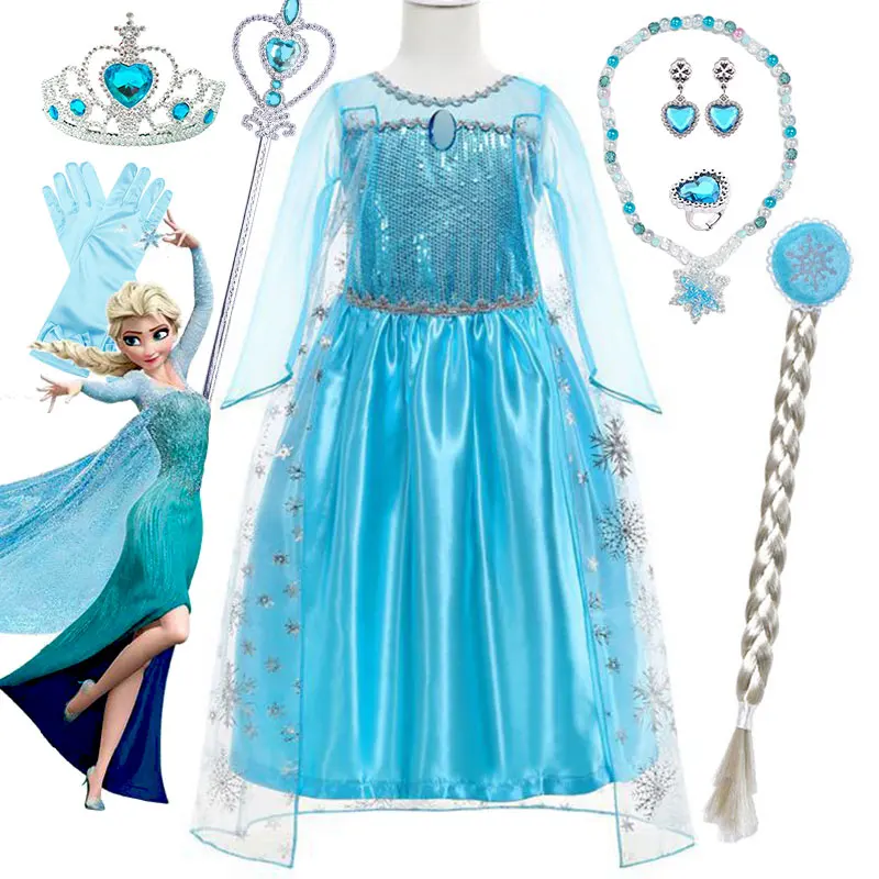 Snow Queen Frozen Princess Elsa Dress for Toddler Girl Festival Carnival Fancy Kid Birthday Party Clothing Lovely Halloween Elsa