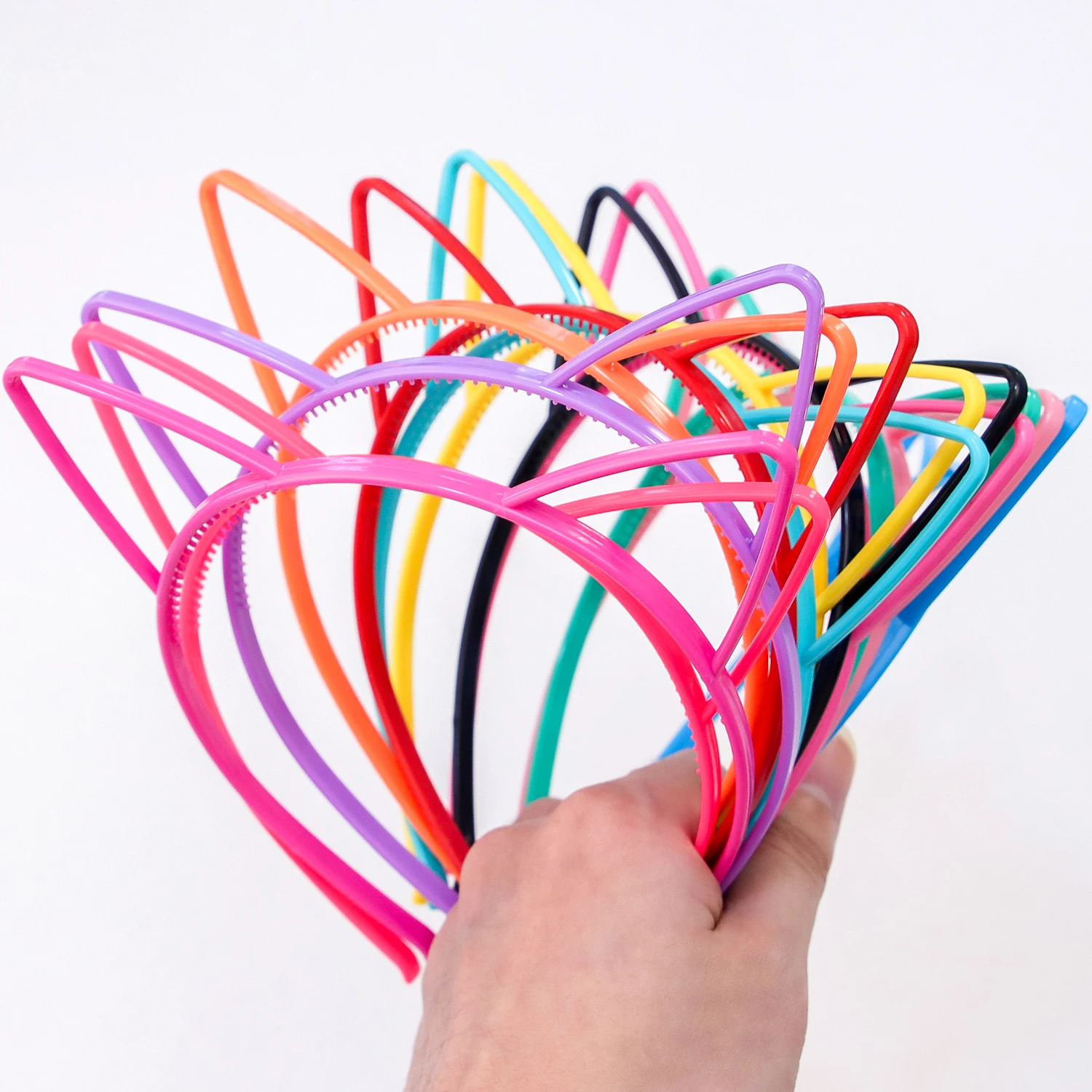 12PCS Girls Cat Ear Headbands Candy Color Cat Ears Headband Plastic Teeth Hairbands Family Decoration Party Hair Accessories