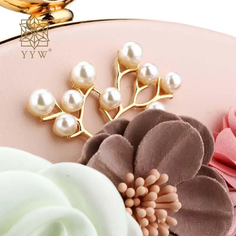 Elliptical Wedding Party Bags Women Floral Pearl Dinner Clutch Wallet Diamond Crystal Bride Evening Purse Chain Shoulder Handbag