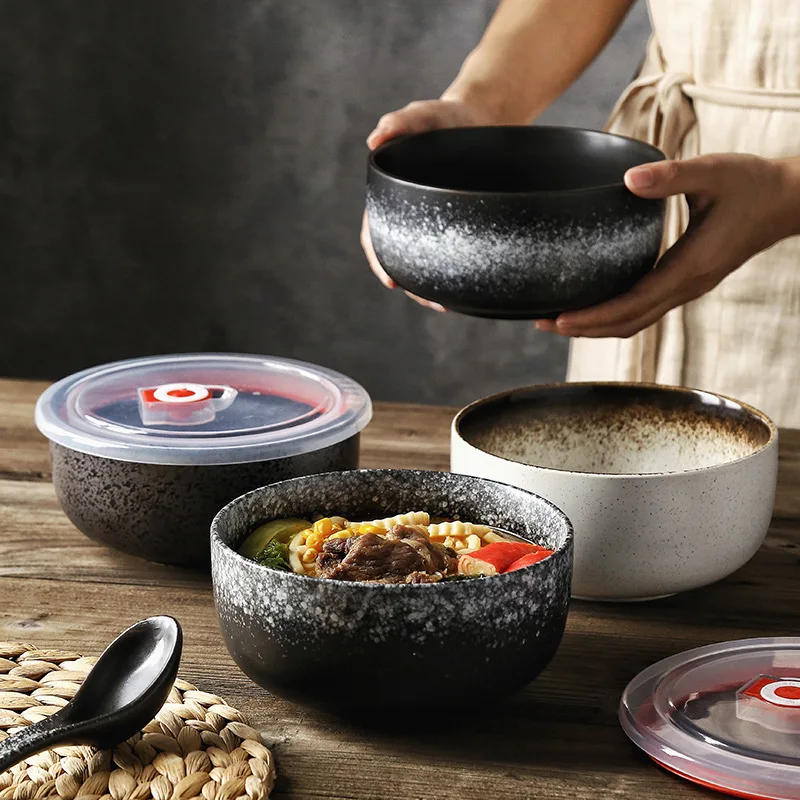 Japanese Style Ceramic Bowl with Lid Restaurant Meal Bowl Noodle Bowl Dessert Bowl Home Use Salad Bowl Tang Seng Bowl