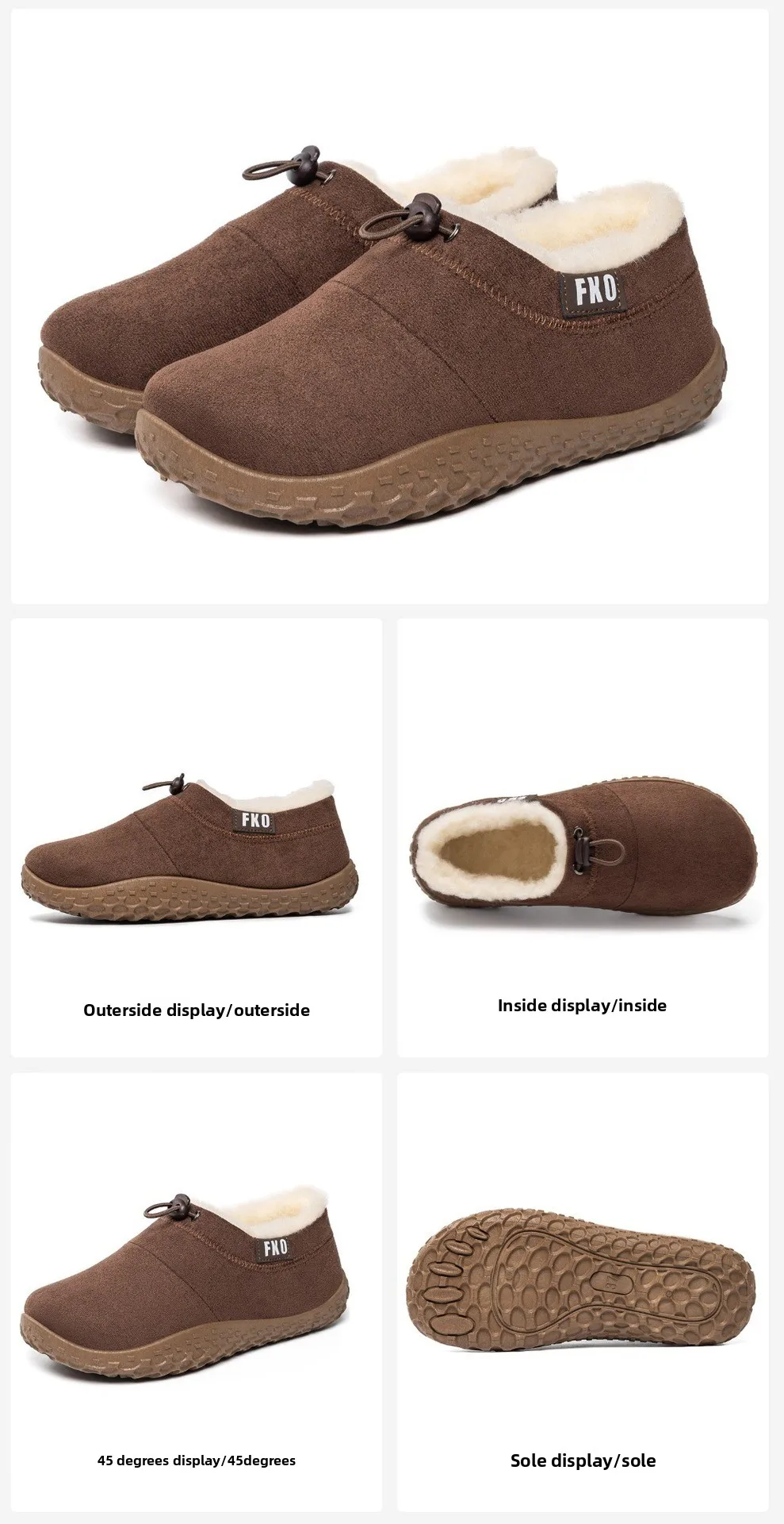 Damen-Winterschuhe mit Fleece-Futter, zum Überziehen, mit Kordelzug am Schaft, warm, rutschfest, flache Stiefeletten, für den Außenbereich, lässig, kurze Schneestiefel. – Detail 8