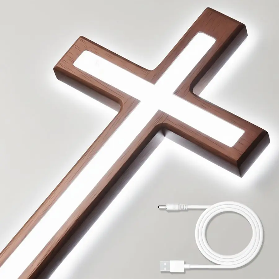 

Crucifix Wall Cross, Handmade Wood Cross with LED Light, Wall Decor for Faith and Blessing, Christian Gifts, 13 Inch