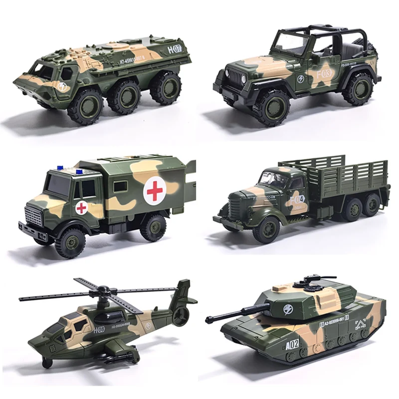 Simulation Military Armed Tank Helicopter Armored Vehicle Ambulance Truck Pull Back Car Children's Toy Model Alloy Metal+plastic