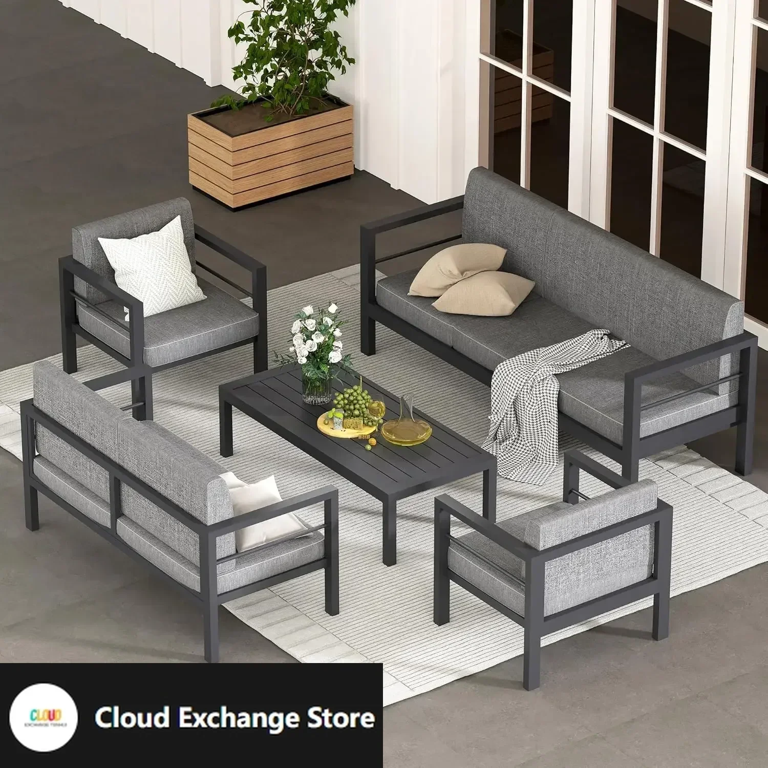 

5 Piece Modern Aluminum Patio Furniture Set, Outdoor Metal Seating Sets, Patio Sectional Conversation Coffee Table (5 Piece Set)