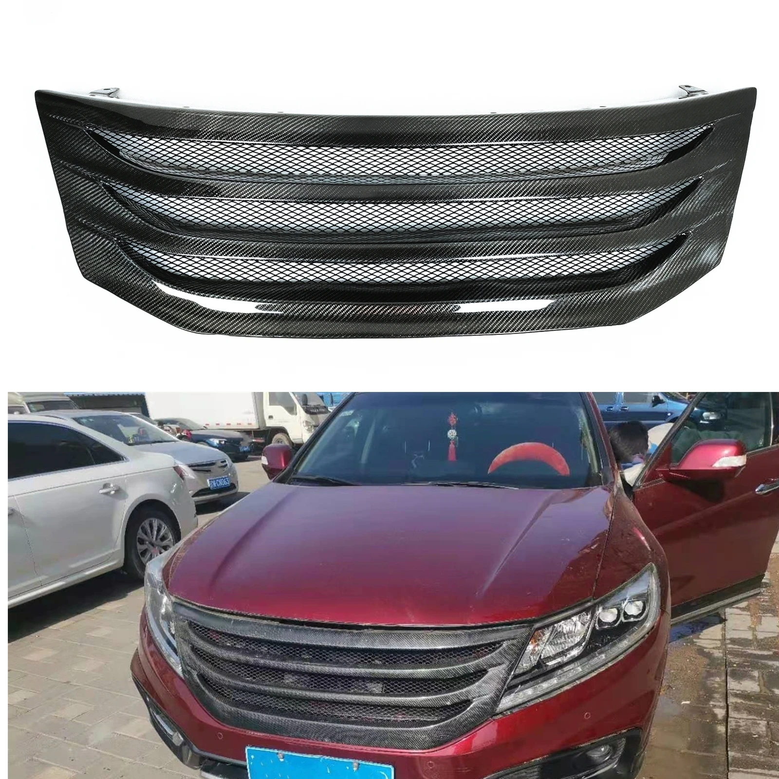 Car Upper Hood Mesh Grille Racing Grills Front Replacement Grid Carbon Fiber For Honda Crosstour 2009-2012