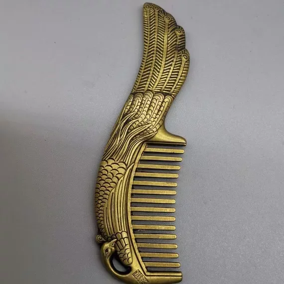 Chinese Old Decoration Collectibles Handwork Brass Carving Phoenix Comb Copper