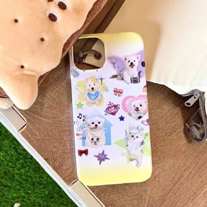 Vintage Animal Cute Cat Dog Star Heart Phone Case for iPhone 16 15 14 13 12 11 Pro Max XS XR XSMax 6 7 8 Plus Glossy HD Cover
