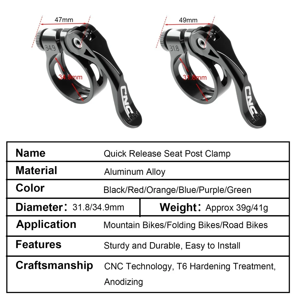 CNCLOL Aluminium-Legierung Fahrrad-Sattelstützenklemme 31,8/34,9mm Schnellspanner Sattelstützenkragen für MTB Rennrad – Detail 12