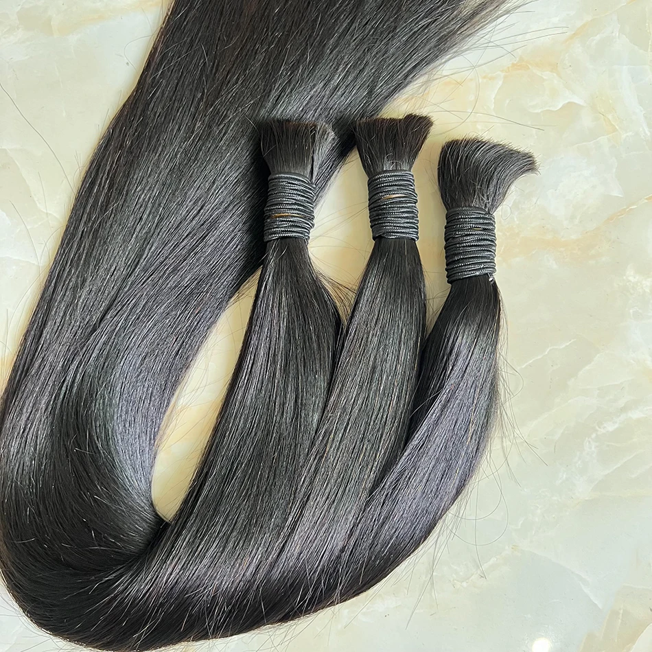 

Straight Bulk Human Hair No Weft Unprocessed Raw Virgin Hair Extensions #1B Natural Color For Braiding