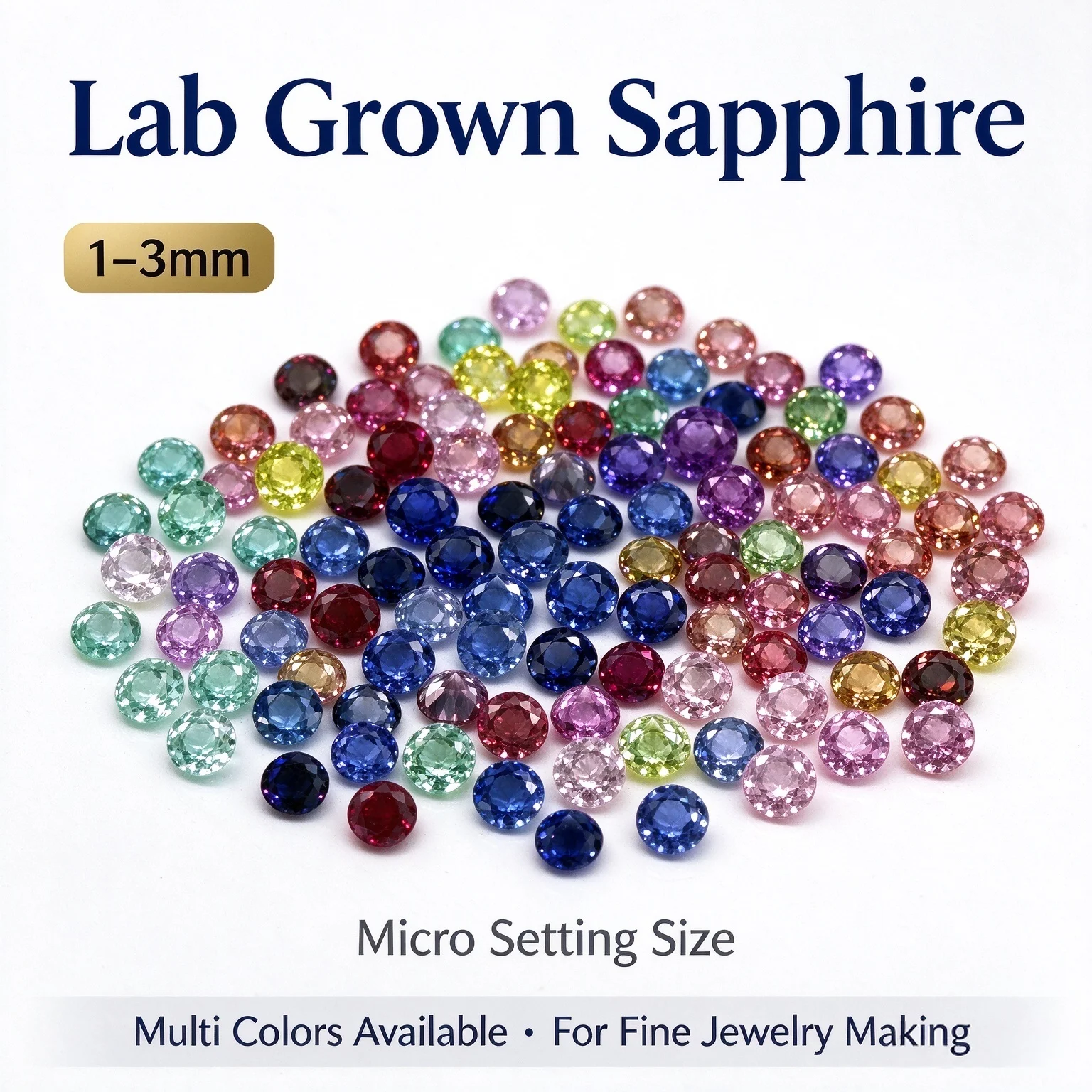 Lab Grown Sapphire Round Shape 1-3mm Multi Color Loose Gemstone, Micro Pave Small Stones for Fine Jewelry Setting DIY Making