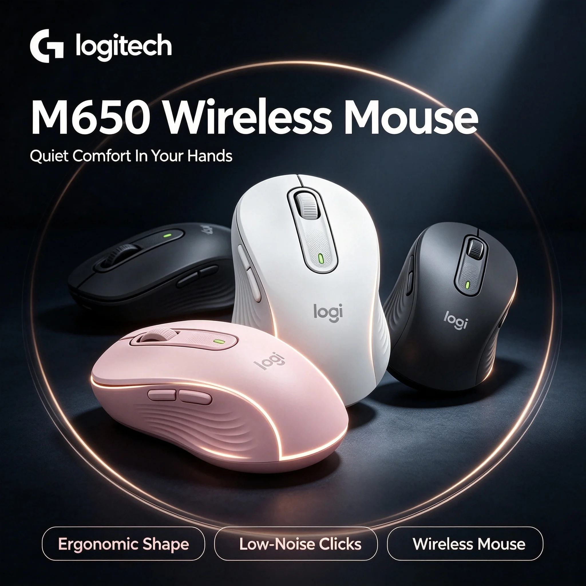 Logitech M650 Bluetooth Wireless Mouse Ergonomic Comfort Grip Long Battery For Office Workers