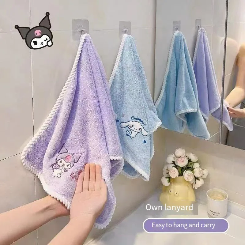 Sanrio Quality Childrens Towel Thickened Household Cute Kuromi Coral Velvet Hand Washing Face Absorbent Super Soft Face Towel