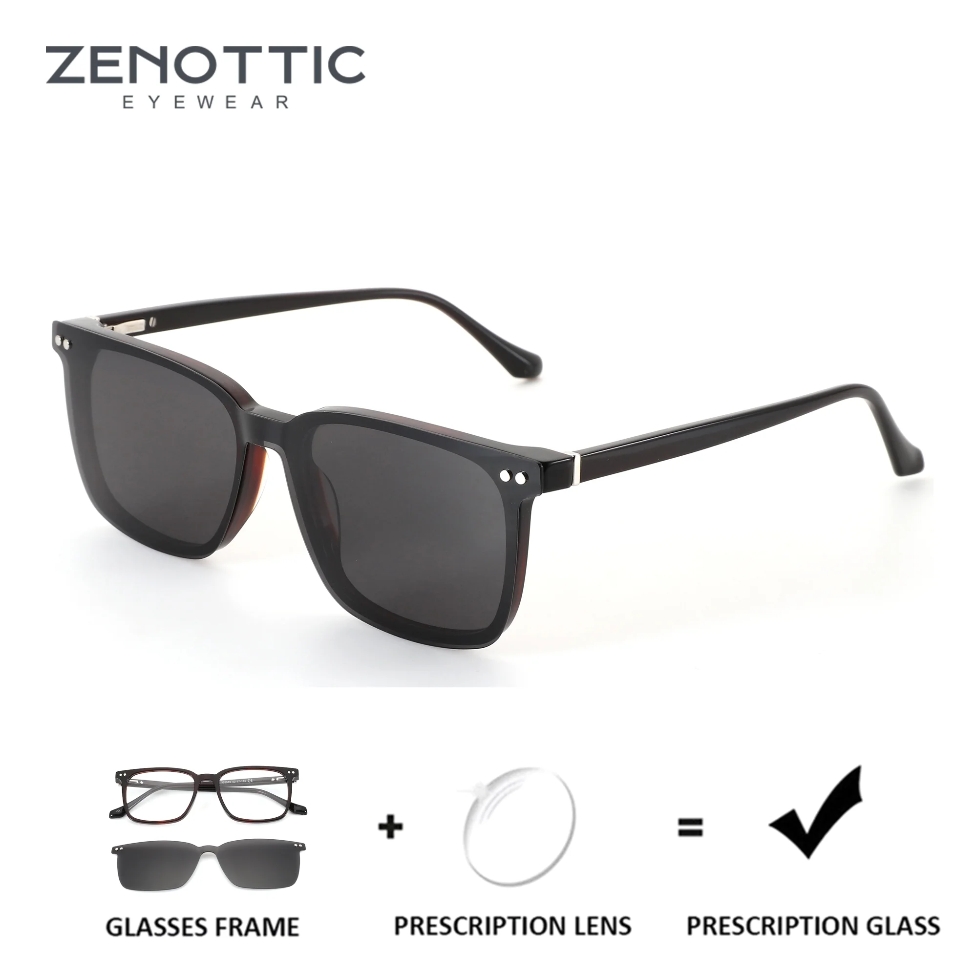 

ZENOTTIC (S Size) Square Acetate Clip on Prescription Glasses For Men Anti Blue Light Photochromic Multifocal Eyeglasses