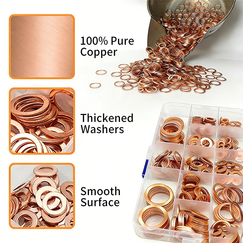 

Набор из 280/105 шт. премиальных медных метрических уплотнительных прокладок (шайб) для сливных пробок, плоских кольцевых прокладок и уплотнений для автомобилей и мотоциклов