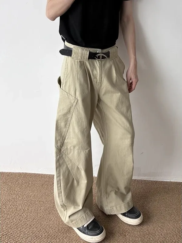 

American Retro Work Pants Men's High Street Loose Straight Casual Trousers with Big kets Knife ape Faionable