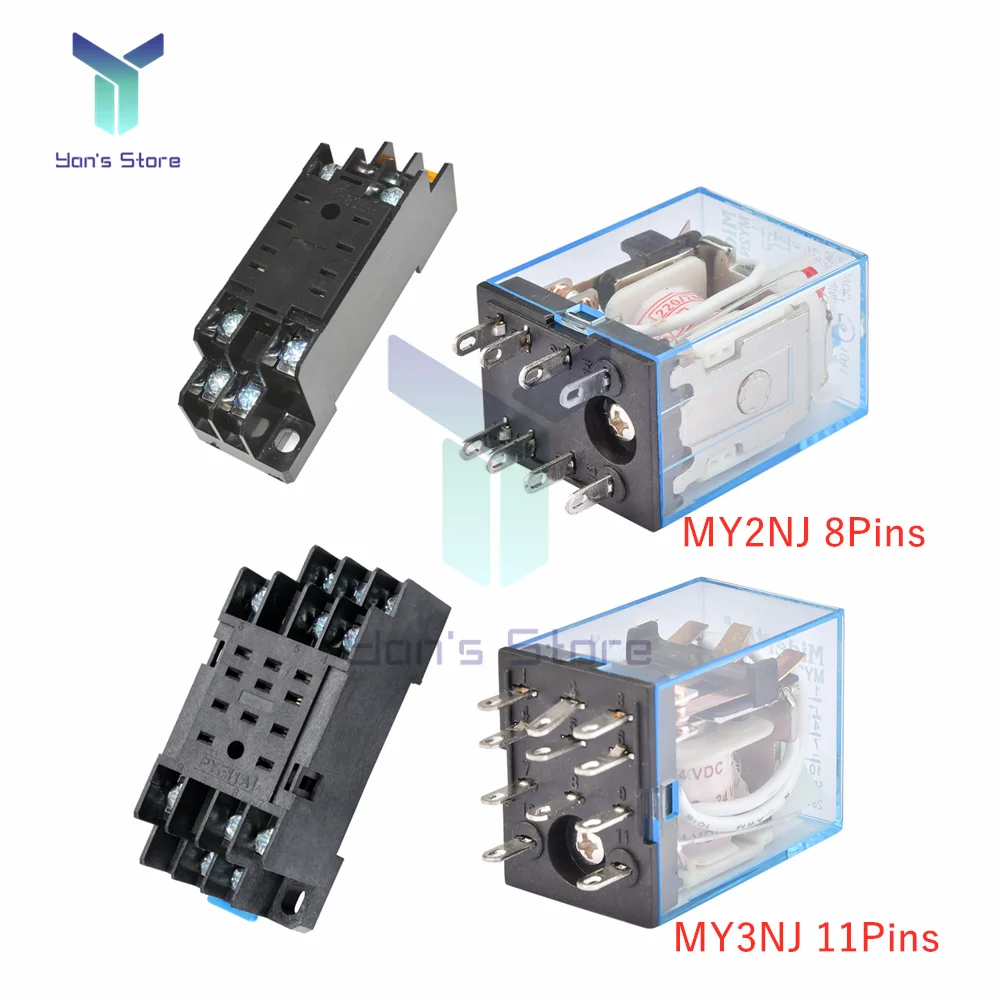 MY2NJ Relay Coil Mini Electromagnetic Relay Switch with Socket Base General DPDT Relay LED AC 110V 220V DC 12V 24V HH53P MY3NJ