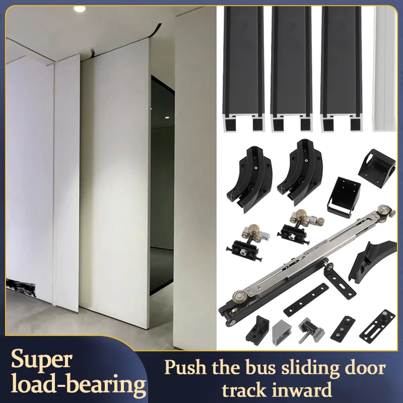 

Hidden Track Quiet Buffered Sliding Door Hardware Dual Cushion System Aluminum Wood Door Overhead Pulley For Bedroom Entrance