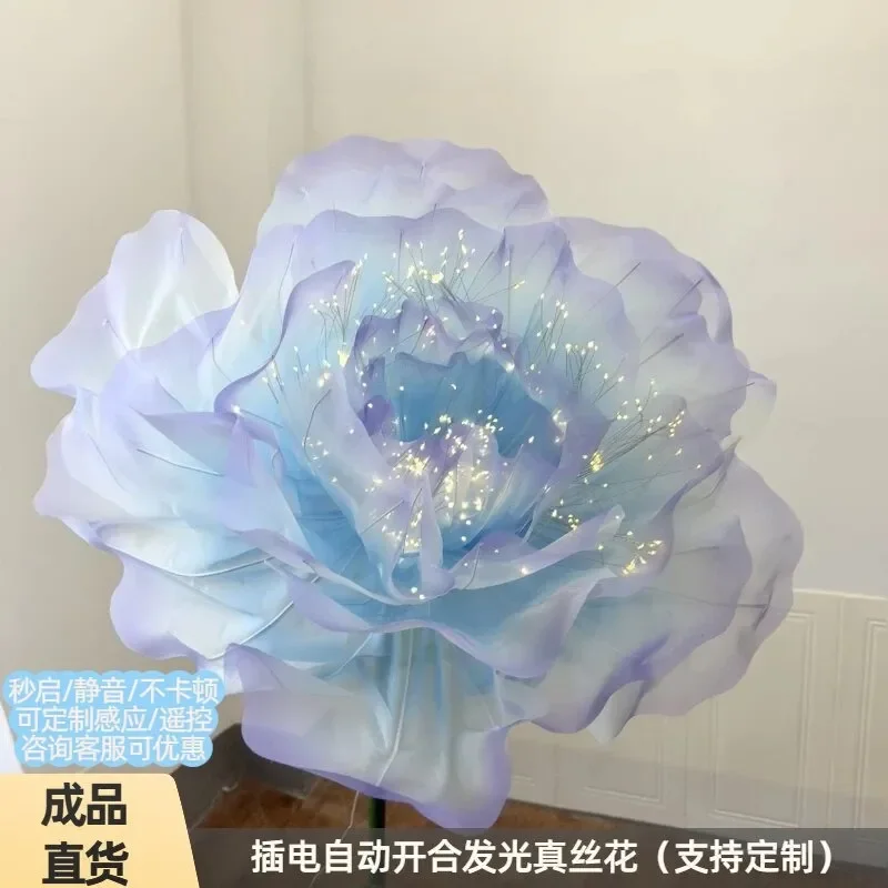 Automatic Silk Flower Opening Device for Wedding Ceremony Stage Decoration Artificial Bloom with LED Lights Window Display