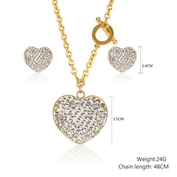 Cubic Zirconia Heart Necklace Set Stainless Steel Jewelry Heart LOVE Earrings For Women Fashion Jewellery Accessories