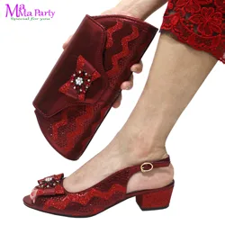 Wine Color New Arrivals High Quality Specials Design Italian Women Shoes and Bag with Crystal for Wedding Party