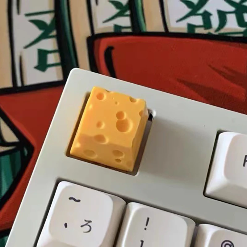 1pc DIY Mechanical Keyboard Keycap Cute Cheese Shape Resin Keyboard Caps Cross Axis Key Cover Replacement Accessories