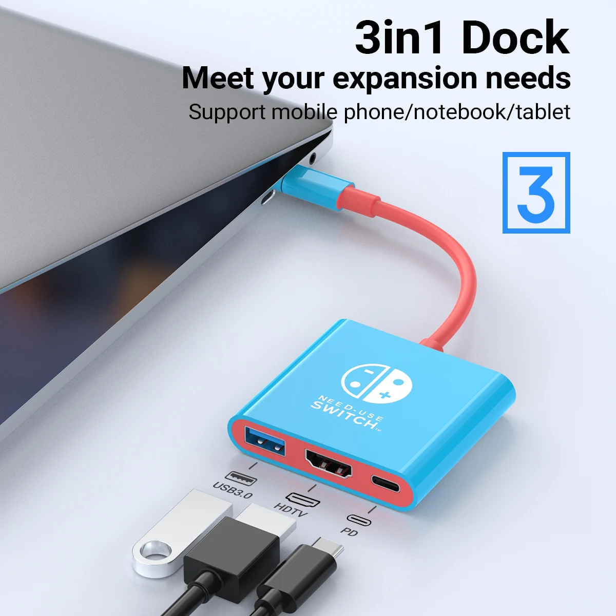 3IN1 Portable Switch Dock PD100W Docking Station for Switch/OLED, Macbook, hp