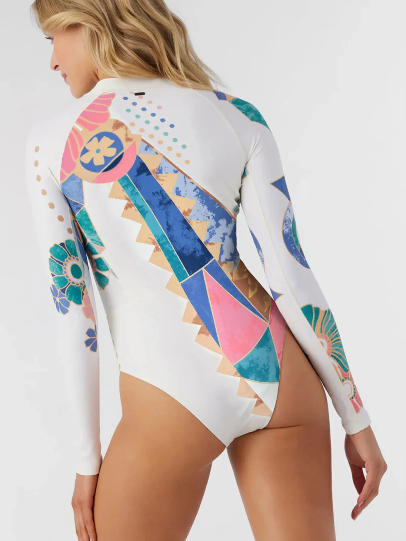 2024 New Print Long Sleeve One Piece Swimsuit Sexy Swimwear Women Backless Beachwear Surf Bathing Suit Push Up Monokini Female