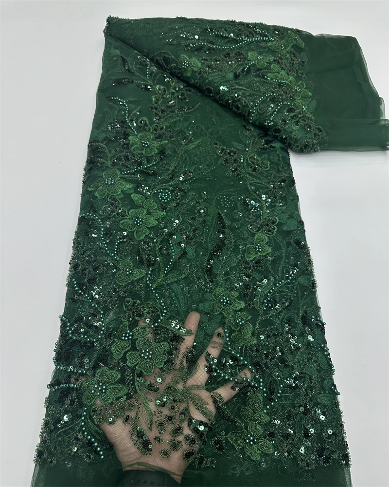 

High Quality African Sequins Lace Fabric Handmade Beaded Embroidery Bridal Material for Wedding Dresses And Special Occasio