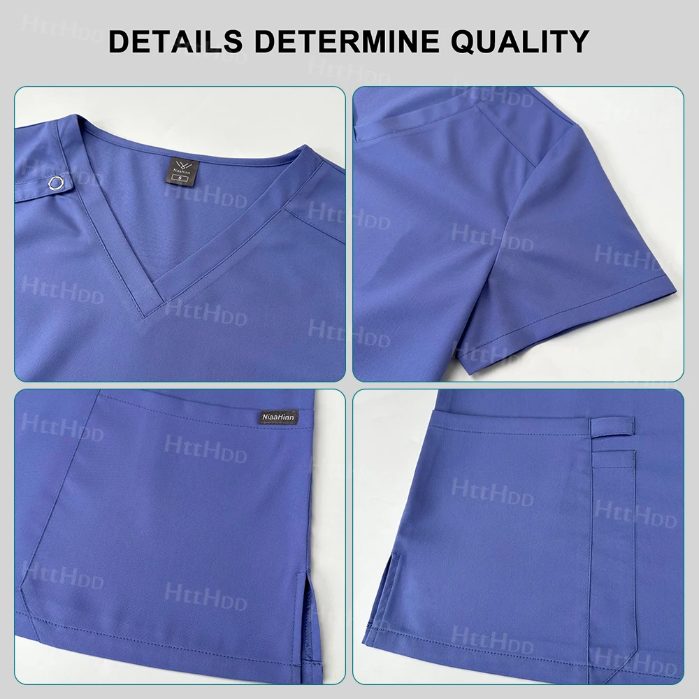 Uniformes médicos de alta calidad, accesorios de enfermería transpirables de Color sólido, Top de manga corta y pantalones, traje quirúrgico, bata de enfermera