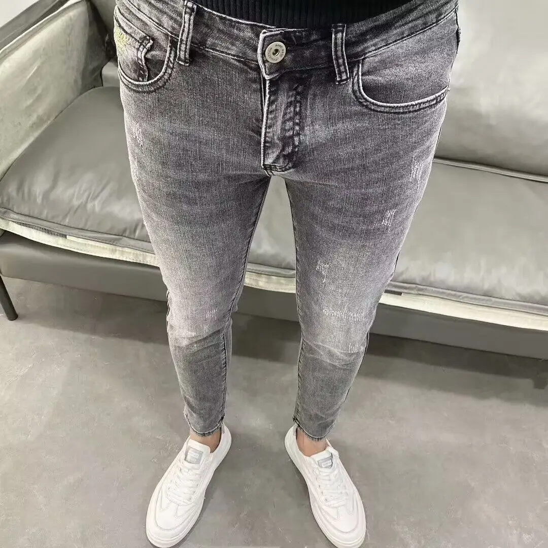 Harajuku Fashion Korean Stylish Designer Luxury Men's Grey Denim Pants for Men Tight-Fit Streetwear Cowboy Casual Jeans for You