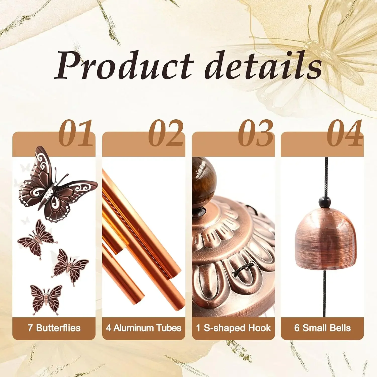 Outdoor wind chimes, butterfly and angel aluminum tube wind chimes, patio balcony garden decoration, Mother's Day gift for mom