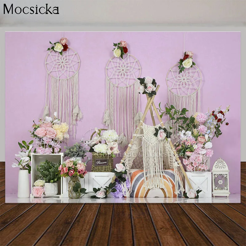 

Photography Backdrops Pink Boho Wonder Wall Backdrop Cake Smash Birthday Photo Backgrounds for Photo Shoots Flowers Tent Props