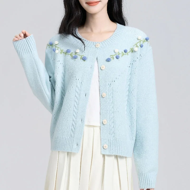

Sueter Feminino Sweet Long Sleeve Knitted Sweater Women Cardigans New O-Neck Knit Sweater Cardigan Women Tops Knitwears Q1730